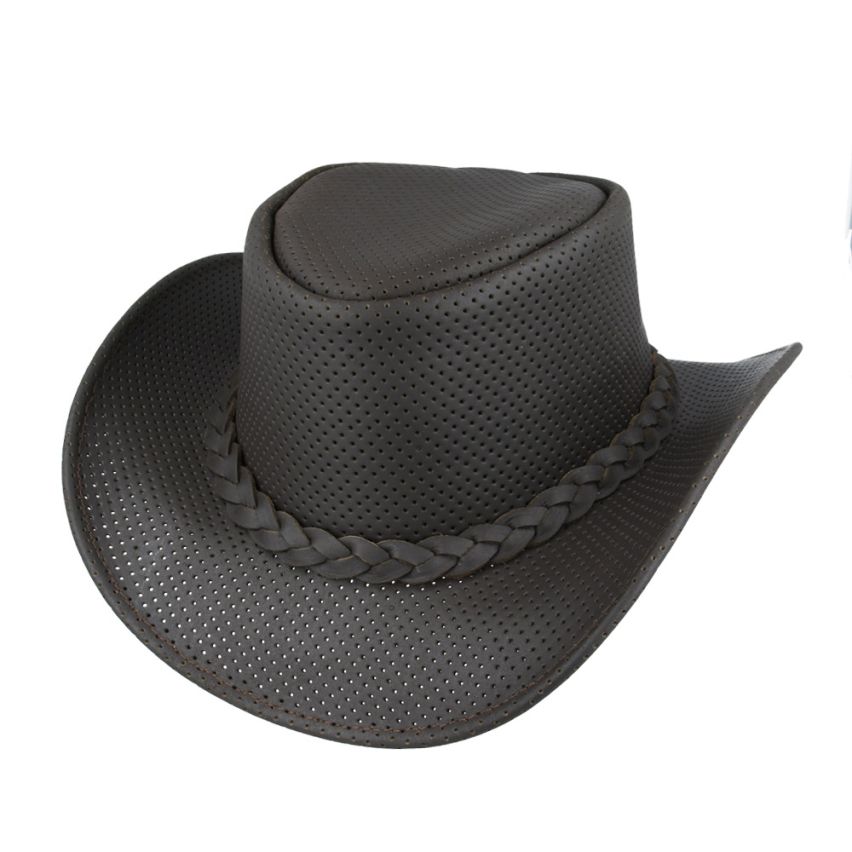 Genuine Leather Mesh Western Outback Aussie Cowboy Hat Brown