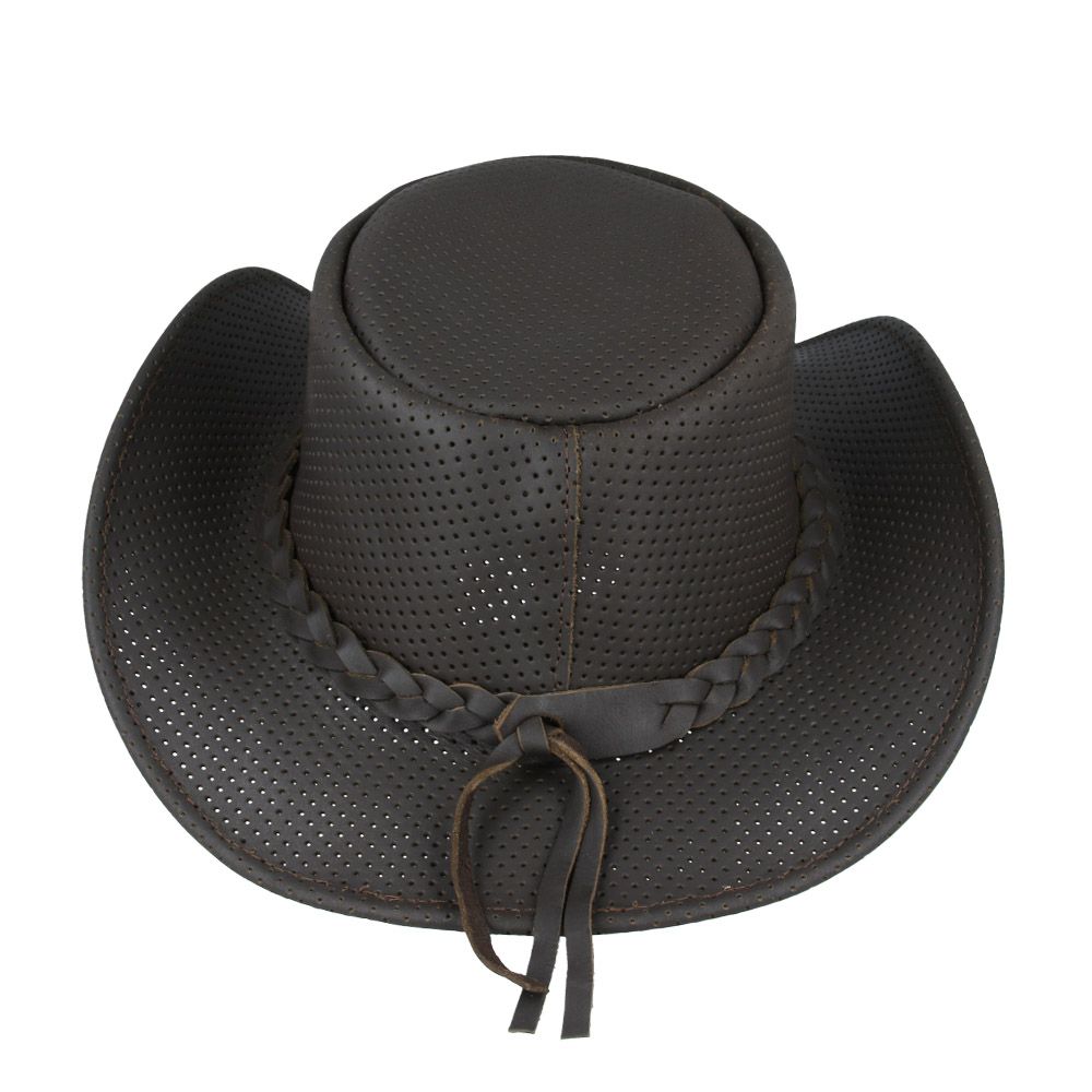 Genuine Leather Mesh Western Outback Aussie Cowboy Hat Brown