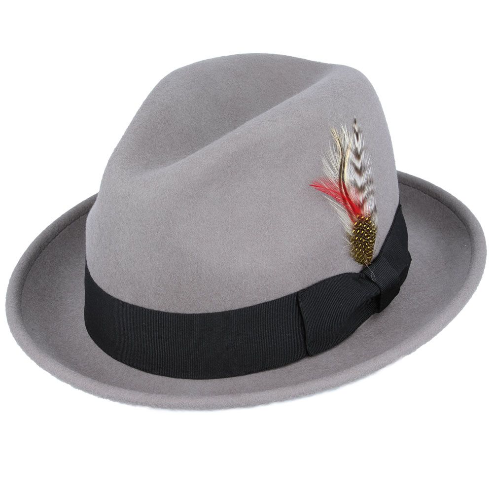 Crushable C-Crown Trilby Hat With Ribbon Band - Grey