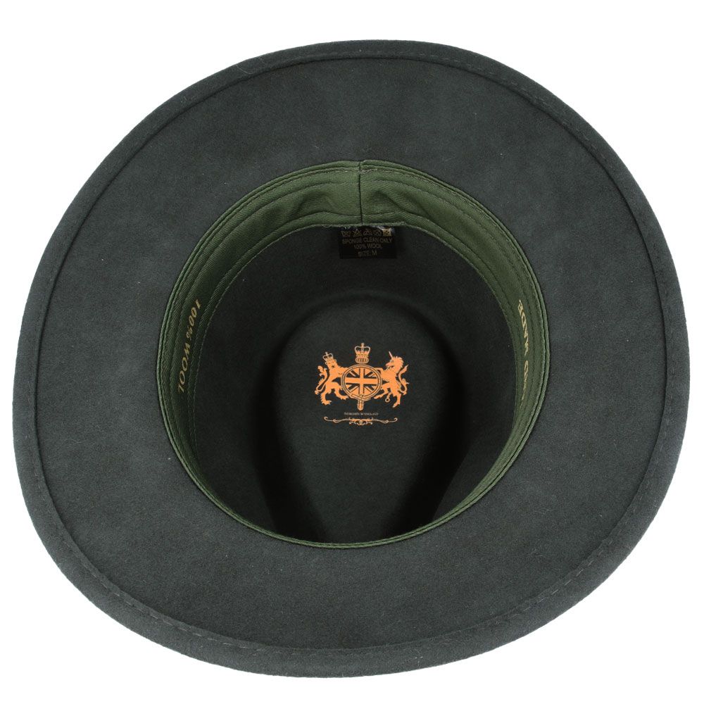 Wool Felt Fedora Hat With Leather Band - Dark Green