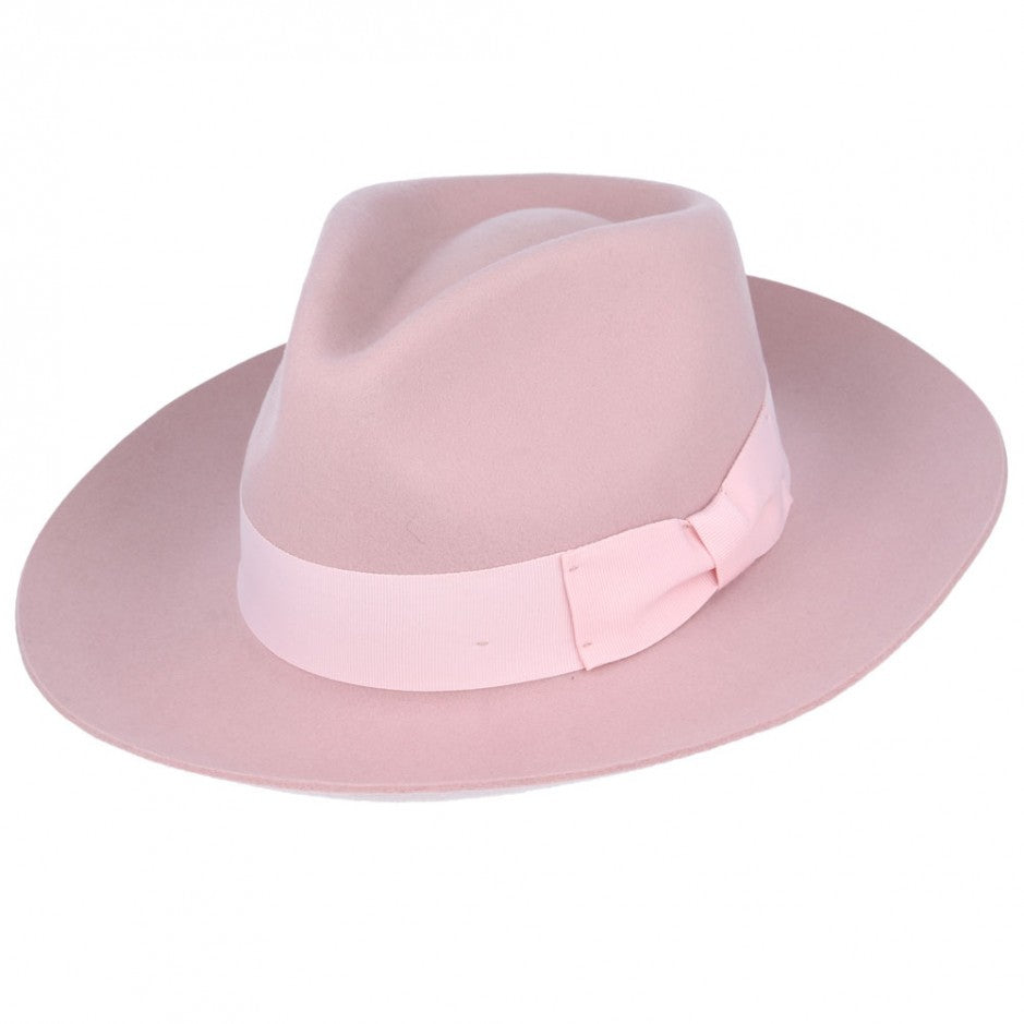 Snap-Brim Wool Fedora Hat - Baby Pink