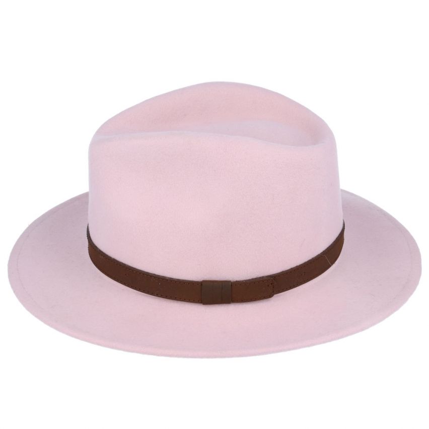Wool Felt Fedora Hat With Leather Band - Baby Pink