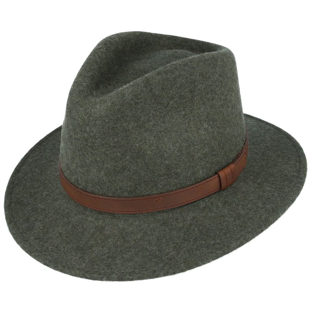 Maz Wool Fedora Hat With Leather Band - Mix Green
