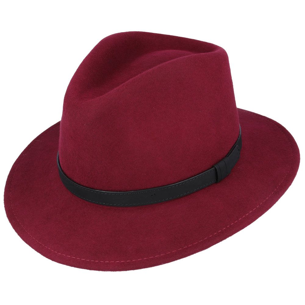 Wool Felt Fedora Hat With Leather Band - Wine