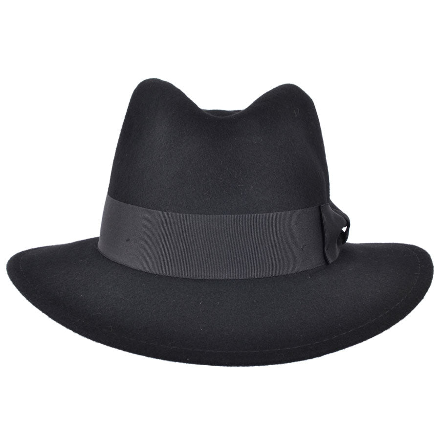 Wool Fedora With Grosgrain Ribbon Band Hat - Black
