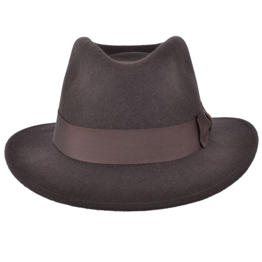 Wool Fedora With Grosgrain Ribbon Band Hat - Brown