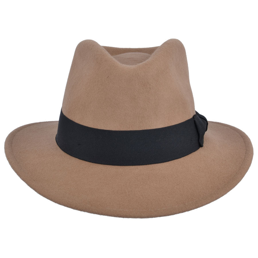 Wool Fedora With Grosgrain Ribbon Band Hat - Camel