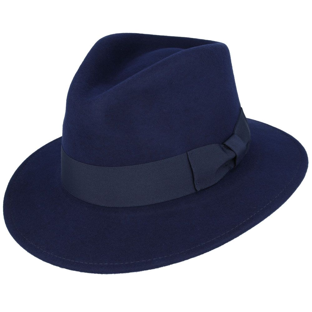 Wool Fedora With Grosgrain Ribbon Band Hat - Navy