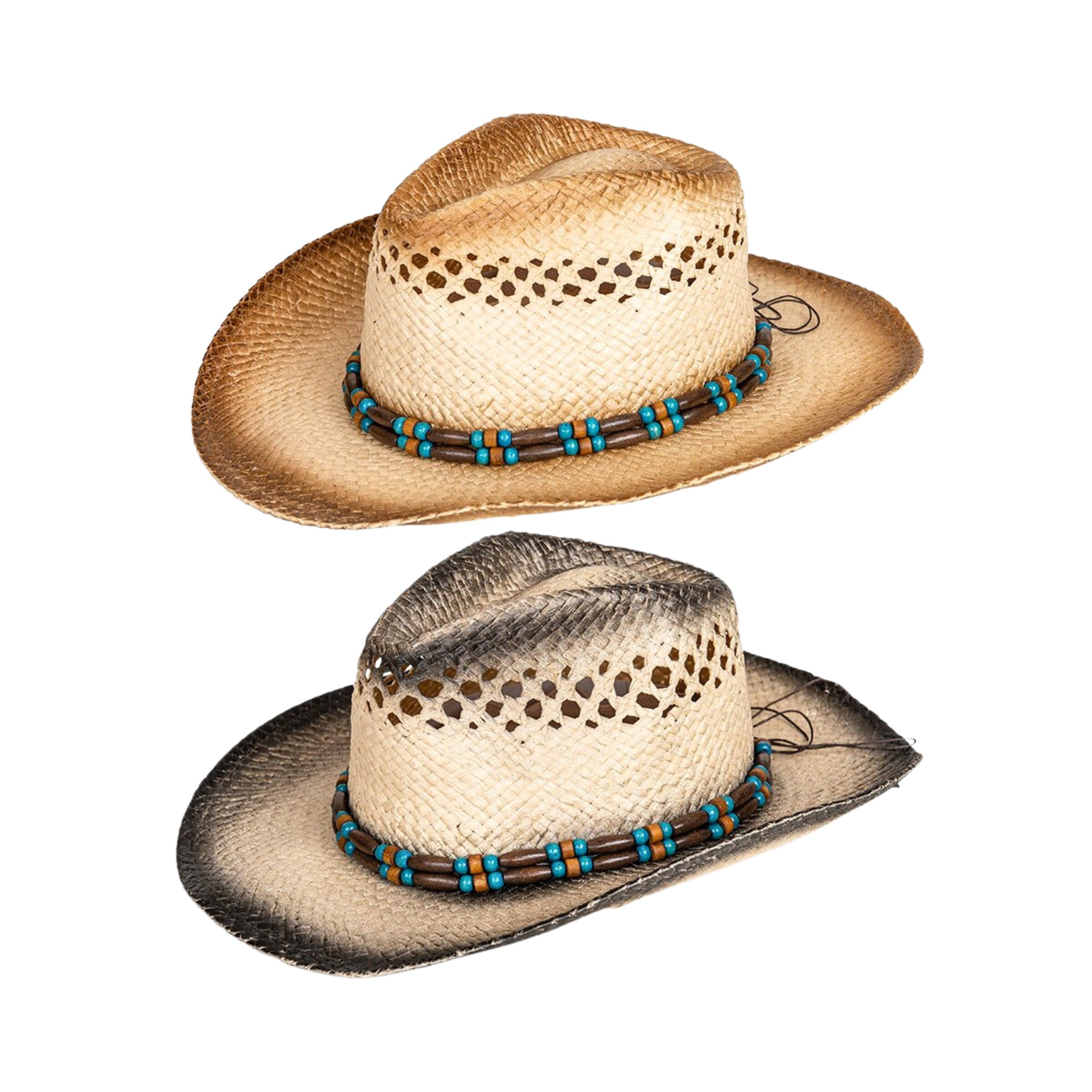 Unisex Straw Cowboy hat with Double bead band. 2 colors ,fast UK Post 48-72 hour delivery.