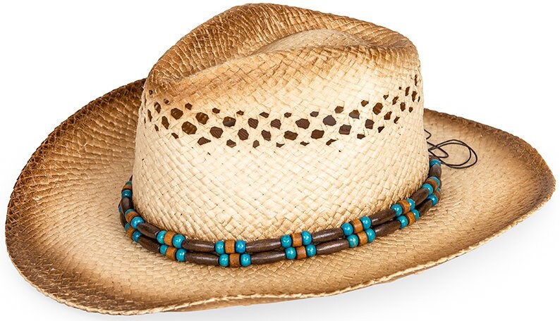 Unisex Straw Cowboy hat with Double bead band. 2 colors ,fast UK Post 48-72 hour delivery.