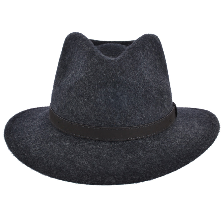 Wool Felt Fedora Hat With Leather Band - Mix Charcoal