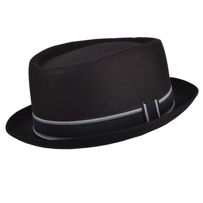 Cotton Pork Pie Hat With Strip Band - Black