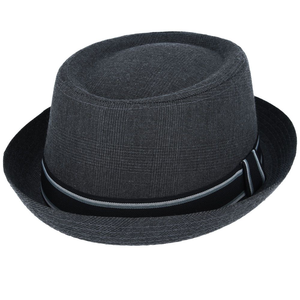 Cotton Pork Pie Hat With Strip Band - Black