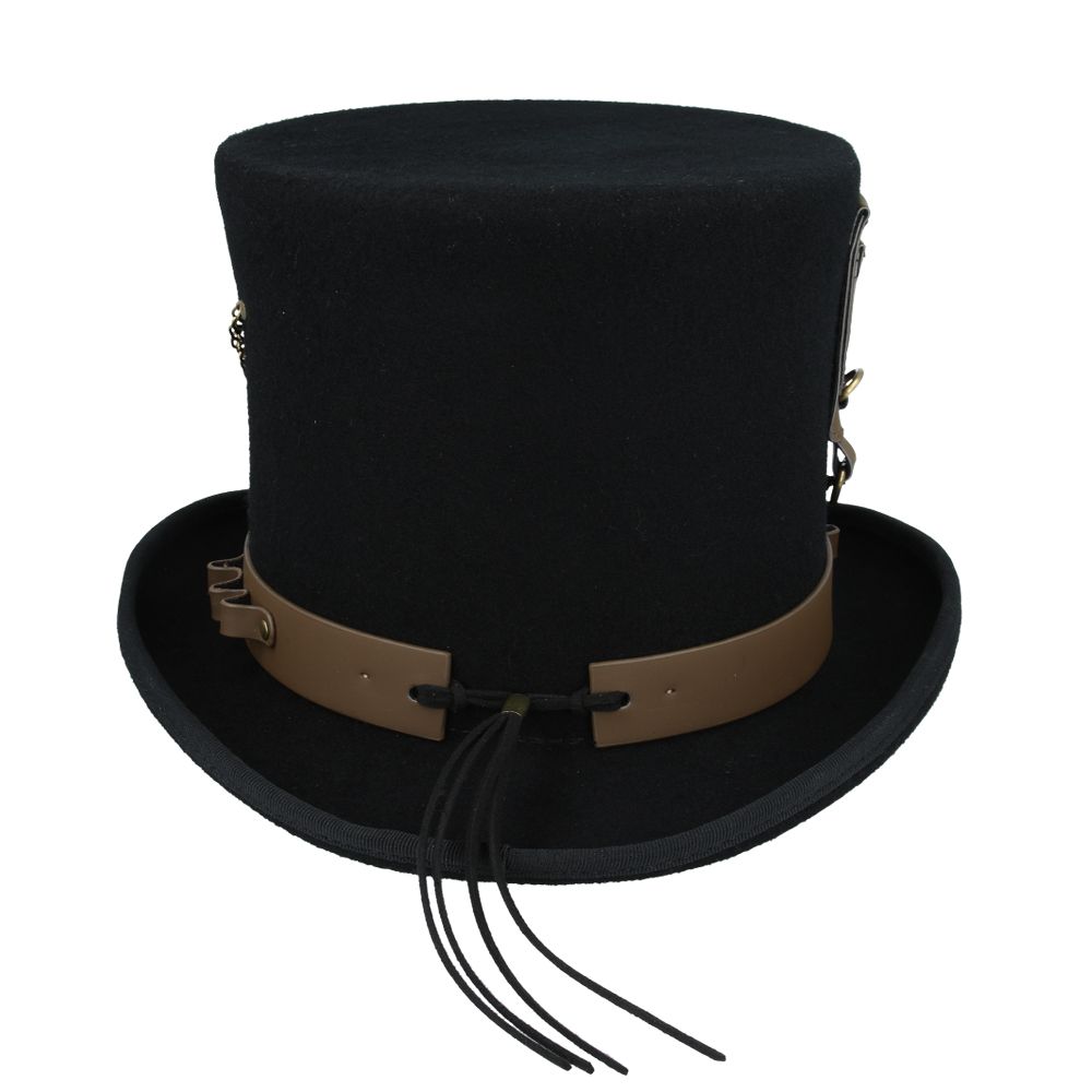 Gothic Victorian Steampunk Top Hat With Laced Brown Leather Look Band